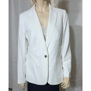 J.Crew Women's White Lined 1 Button‎ Career Blazer Size 10 NWT Linen Blend